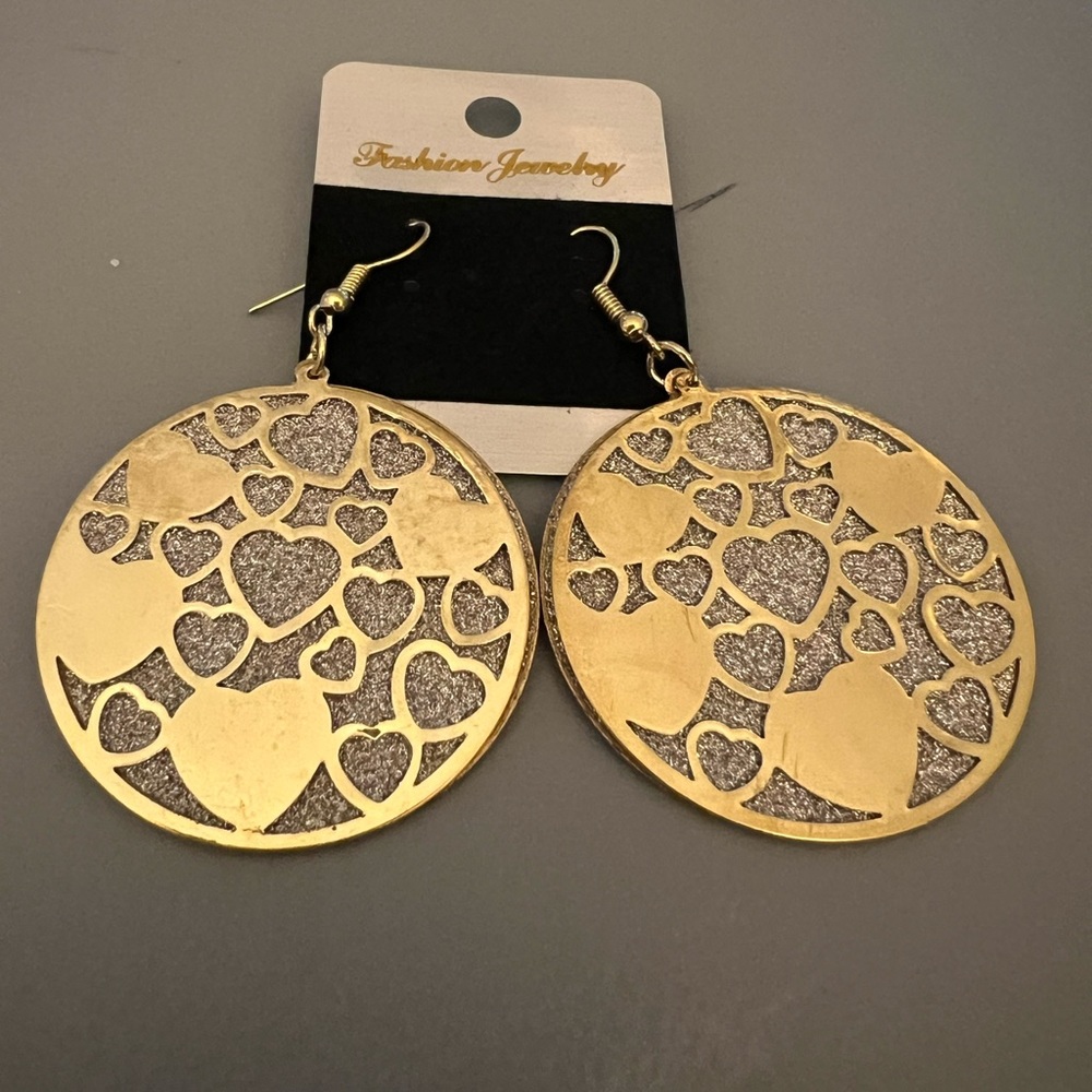 Metal Dangle round with hearts Earrings Bohemian Style Zinc Alloy Trendy